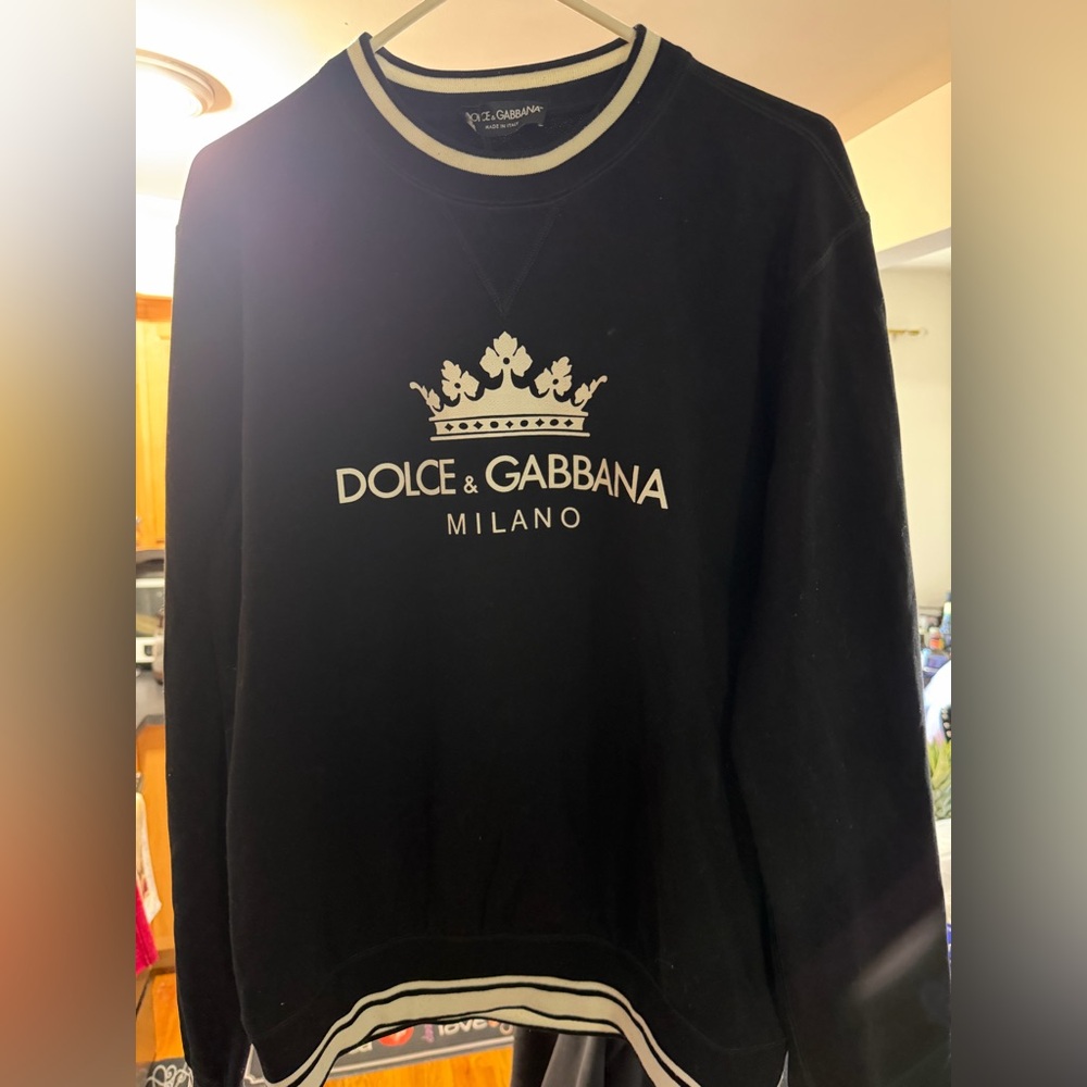 Dolce & Gabbana Black Crewneck Sweater with White Crown Logo